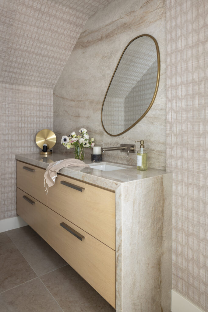 Bathroom vanity with waterfall edge