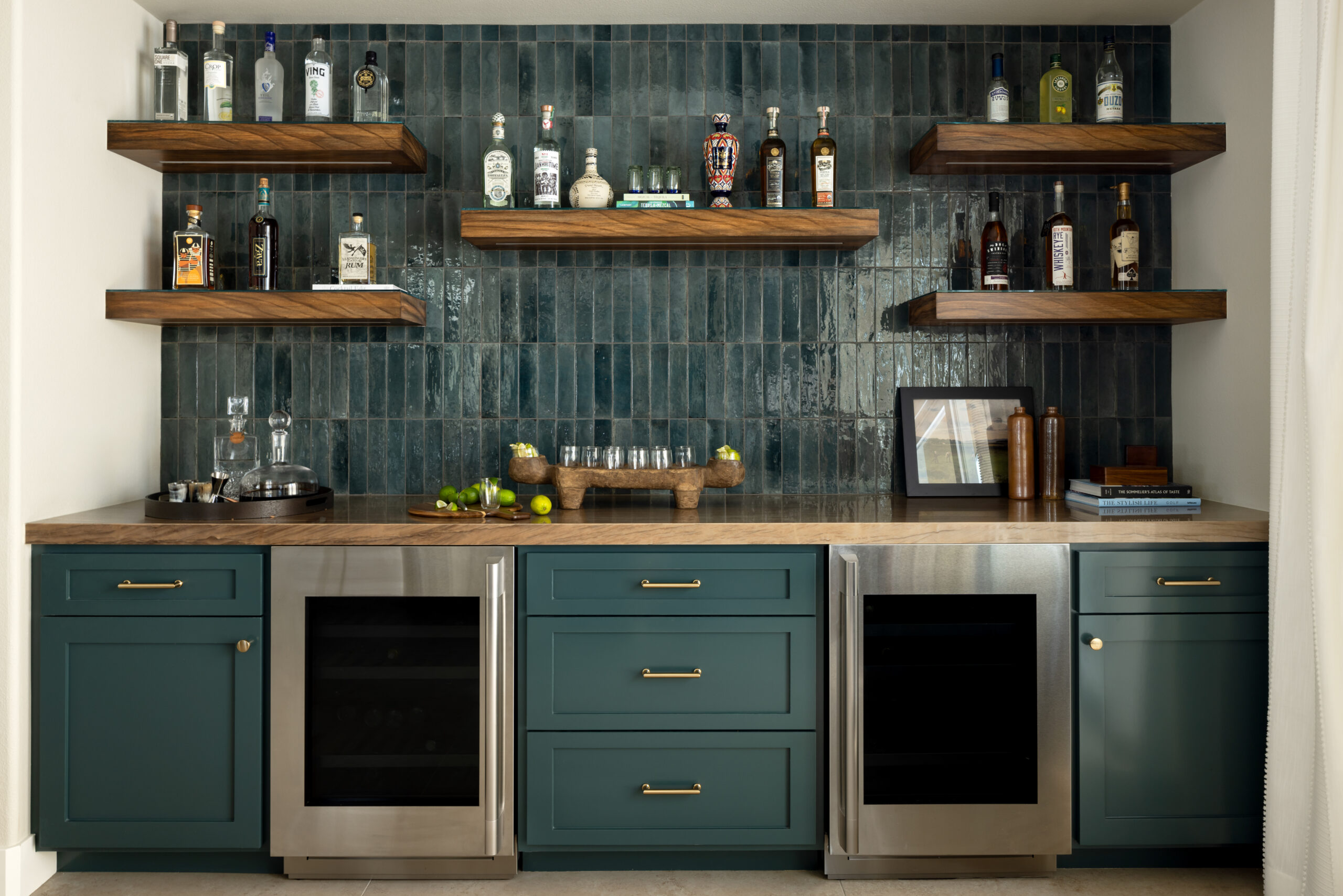 Kitchen with open wood shelving